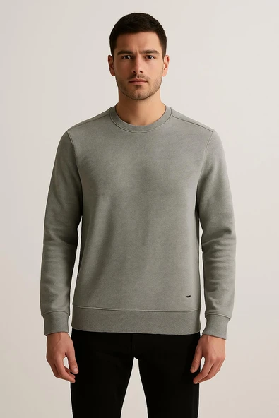 Troy Erkek Slim Fit Uzun Kol Sıfır Yaka Sweatshırt-7442 - 8