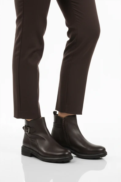 Aspor Kahve Hakiki Deri İçi Polarlı Kadın Topuklu Bot