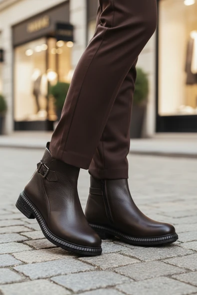 Aspor Kahve Hakiki Deri İçi Polarlı Kadın Topuklu Bot - 3