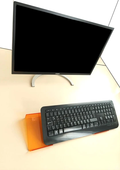 Klavye Standı Sehpası Klavye Yükseltici Pleksiglass 3 mm Şeffaf Turuncu Özel Renk.. - Resim 7