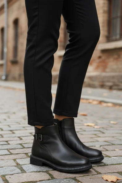 Aspor Siyah Hakiki Deri İçi Polarlı Kadın Topuklu Bot - Resim 3