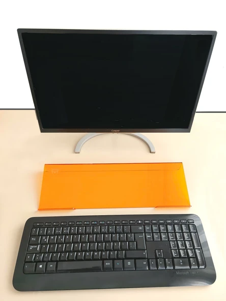 Klavye Standı Sehpası Klavye Yükseltici Pleksiglass 3 mm Şeffaf Turuncu Özel Renk.. - Resim 2