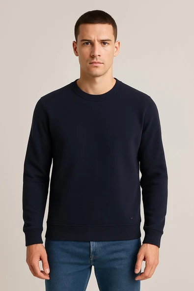 Troy Erkek Slim Fit Uzun Kol Sıfır Yaka Sweatshırt-7442 - 5