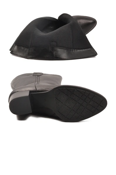 Aspor Siyah Hakiki Deri Fermuarlı Polarlı Kadın Topuklu Çizme - 5