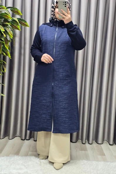 Kadın Giyim Büyük Beden Kapşonlu Polarlı Kapitone Kap - Resim 4