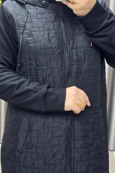 Kadın Giyim Büyük Beden Kapşonlu Polarlı Kapitone Kap - Resim 8