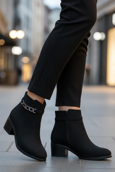Aspor Siyah Zümrüt Fermuarlı Polarlı Kadın Topuklu Bot - Resim 3