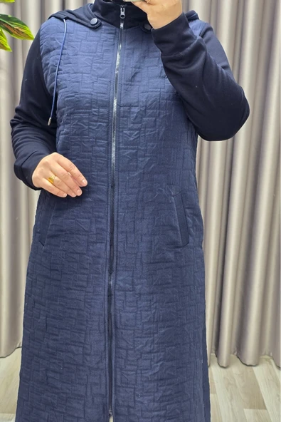 Kadın Giyim Büyük Beden Kapşonlu Polarlı Kapitone Kap - Resim 5