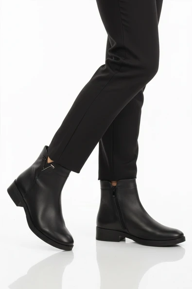 Aspor Siyah Hakiki Deri İçi Polarlı Kadın Topuklu Bot