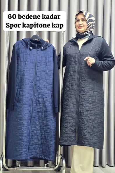 Kadın Giyim Büyük Beden Kapşonlu Polarlı Kapitone Kap - Resim 6