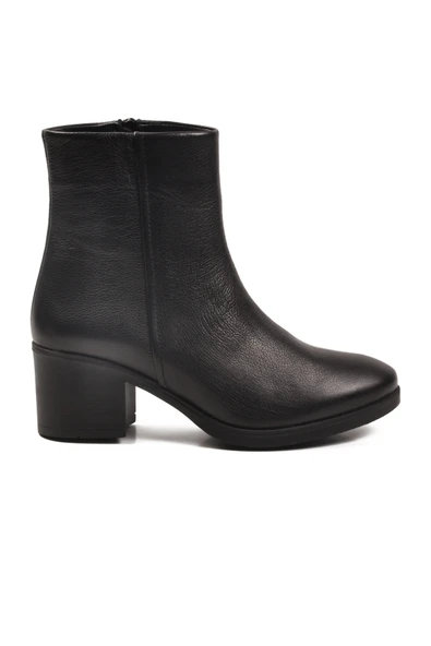 Aspor Siyah Hakiki Deri Fermuarlı Polarlı Kadın Topuklu Bot - Resim 2