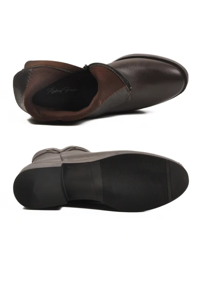 Aspor Kahve Hakiki Deri İçi Polarlı Kadın Topuklu Bot - 5