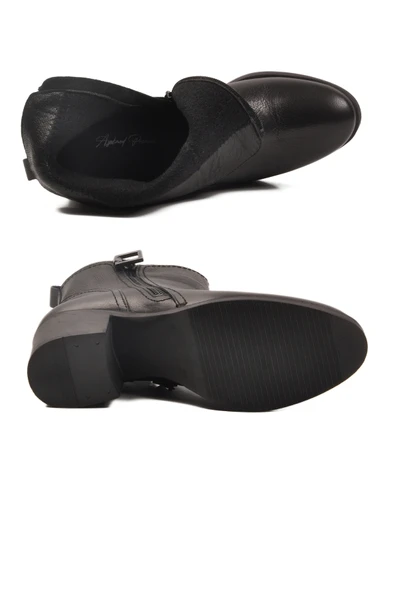 Aspor Siyah Hakiki Deri Fermuarlı Polarlı Kadın Topuklu Bot - Resim 5