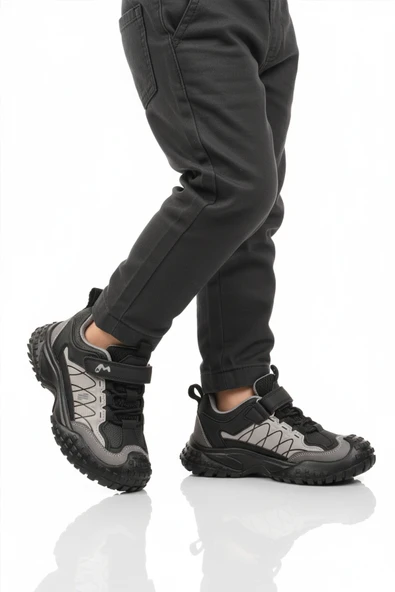 Marcokids Gri Cırtlı Erkek Çocuk Spor Ayakkabı