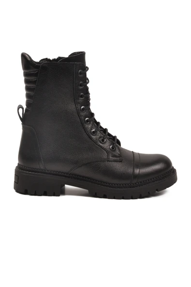 Aspor Siyah Hakiki Deri Fermuarlı Polarlı Kadın Topuklu Bot - 2