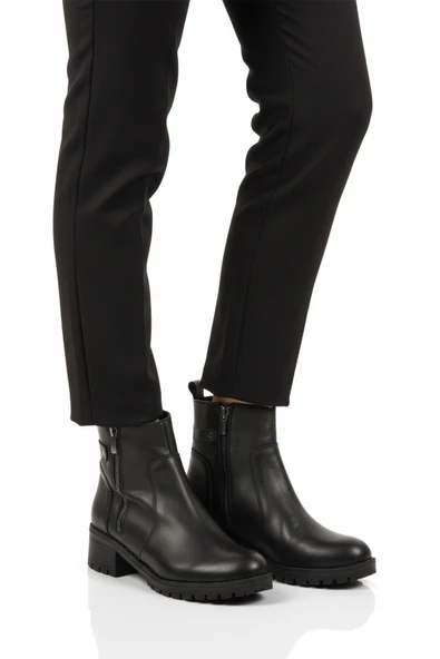 Aspor Siyah Hakiki Deri Fermuarlı Polarlı Kadın Topuklu Bot ürün görseli