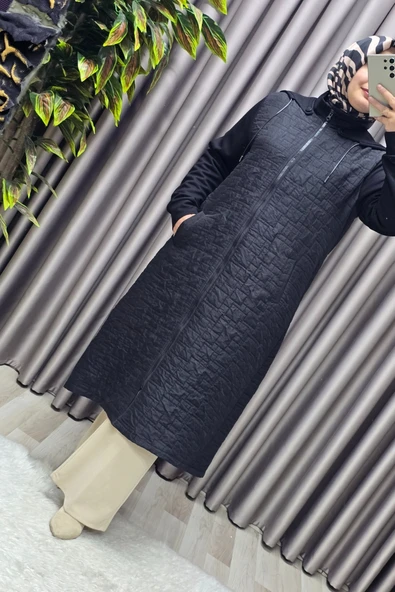 Kadın Giyim Büyük Beden Kapşonlu Polarlı Kapitone Kap - Resim 9