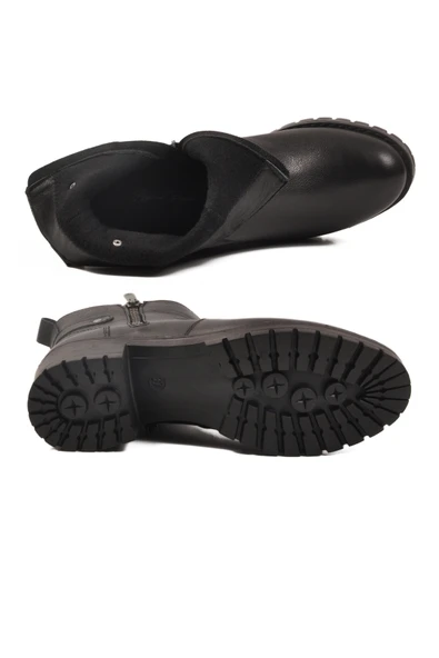 Aspor Siyah Hakiki Deri Fermuarlı Polarlı Kadın Topuklu Bot - Resim 5