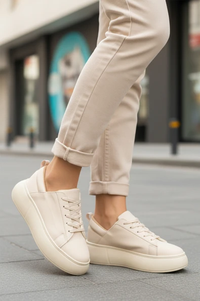 Aspor Bej Bağcıklı Kadın Spor Ayakkabı - Resim 3