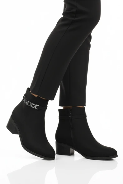 Aspor Siyah Zümrüt Fermuarlı Polarlı Kadın Topuklu Bot ürün görseli