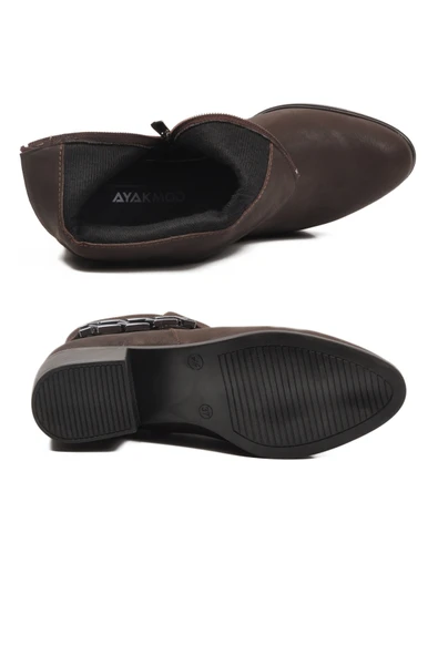 Aspor Kahve Fermuarlı Polarlı Kadın Topuklu Bot - Resim 5