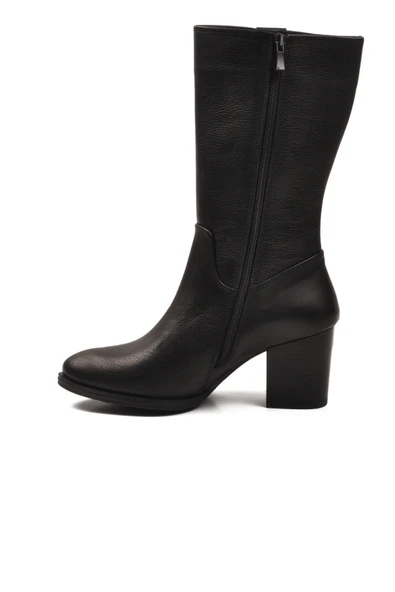 Aspor Siyah Hakiki Deri Fermuarlı Polarlı Kadın Topuklu Çizme - 4