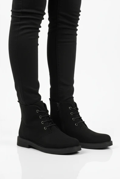 Aspor Siyah Süet Bağcıklı Fermuarlı Kadın Topuklu Bot ürün görseli