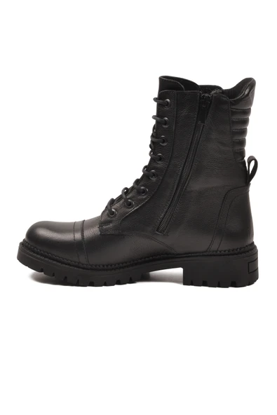 Aspor Siyah Hakiki Deri Fermuarlı Polarlı Kadın Topuklu Bot - 4