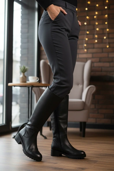 Aspor Siyah Hakiki Deri İçi Polarlı Kadın Topuklu Çizme - 3