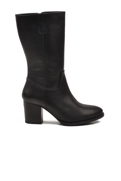 Aspor Siyah Hakiki Deri Fermuarlı Polarlı Kadın Topuklu Çizme - 2