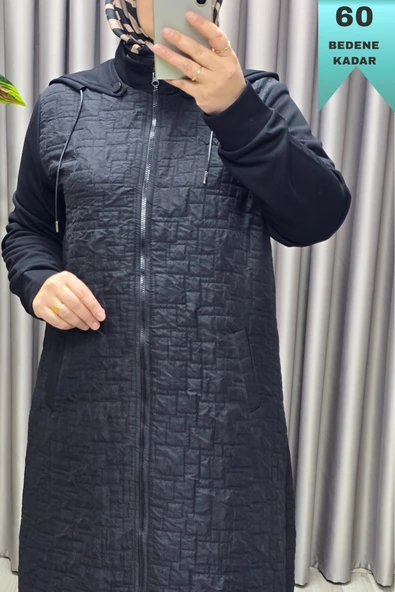 Kadın Giyim Büyük Beden Kapşonlu Polarlı Kapitone Kap - Resim 7