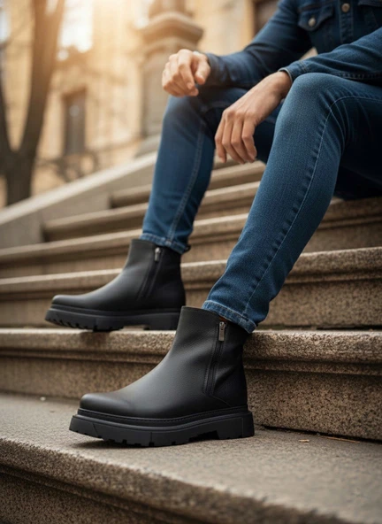 Pabucmarketi Fermuarlı Erkek Klasik Bot SİYAH - Resim 2