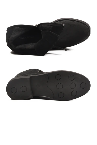 Aspor Siyah Süet Bağcıklı Fermuarlı Kadın Topuklu Bot - Resim 5