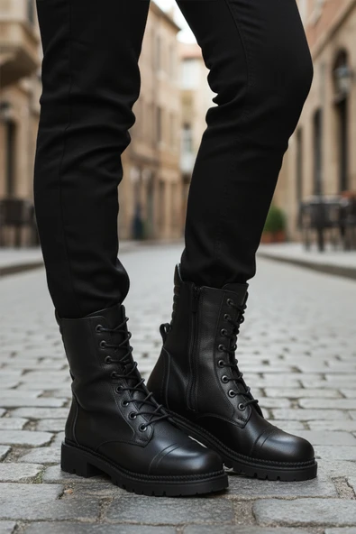 Aspor Siyah Hakiki Deri Fermuarlı Polarlı Kadın Topuklu Bot - 3