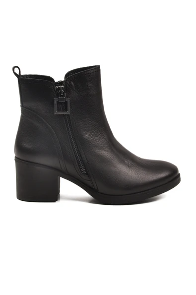Aspor Siyah Hakiki Deri Fermuarlı Polarlı Kadın Topuklu Bot - Resim 2