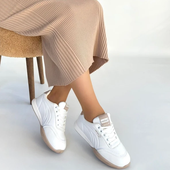 Pabucmarketi Beyaz Bağcıklı Kadın Spor Ayakkabı - Resim 4