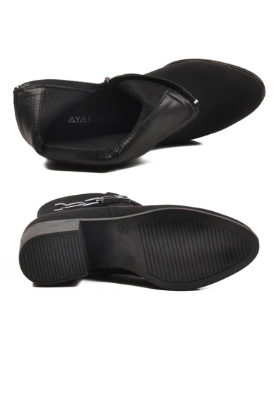 Aspor Siyah Zümrüt Fermuarlı Polarlı Kadın Topuklu Bot - Resim 5