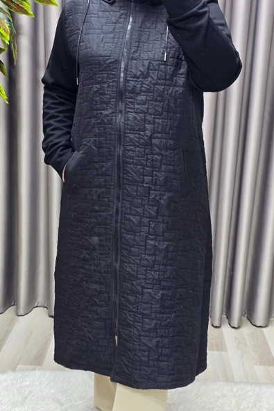 Kadın Giyim Büyük Beden Kapşonlu Polarlı Kapitone Kap - Resim 11