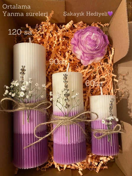 Ametist Baton Vanilya & Lavanta Kokulu 3'lü Dekoratif Mum Seti ürün görseli 1