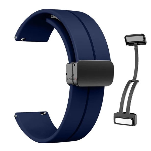 Sneezy Huawei Watch GT4 46mm İle Uyumlu 22mm Coastal Magnet Tokalı Silikon Kordon  Lacivert - Resim 2