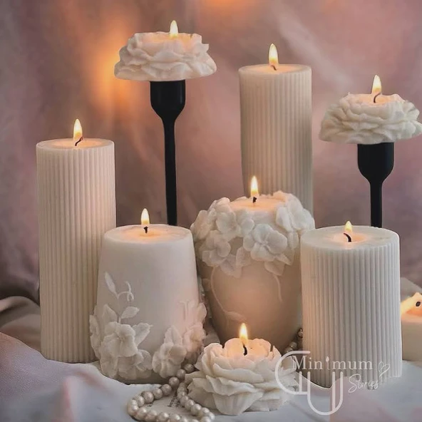 Serenity 8'li Beyaz Baton-rattan-şakayık Dekoratif Mum Seti ürün görseli 1