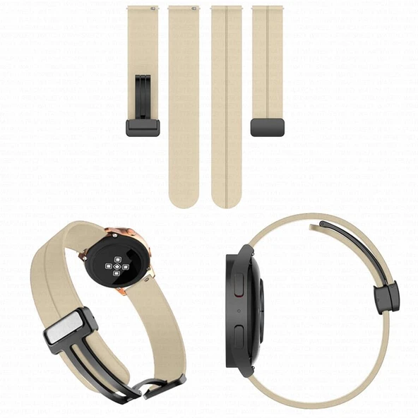 Sneezy Huawei Watch GT4 46mm İle Uyumlu 22mm Coastal Magnet Tokalı Silikon Kordon  Krem - Resim 6
