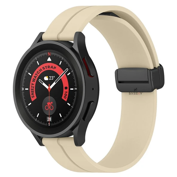 Sneezy Huawei Watch GT4 46mm İle Uyumlu 22mm Coastal Magnet Tokalı Silikon Kordon  Krem ürün görseli