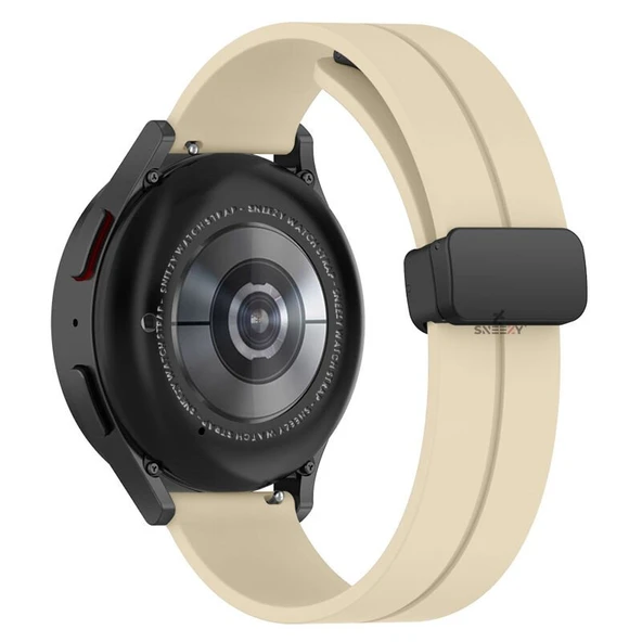 Sneezy Huawei Watch GT4 46mm İle Uyumlu 22mm Coastal Magnet Tokalı Silikon Kordon  Krem - Resim 4
