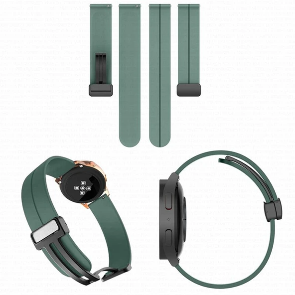 Sneezy Huawei Watch GT4 46mm İle Uyumlu 22mm Coastal Magnet Tokalı Silikon Kordon Haki - 6