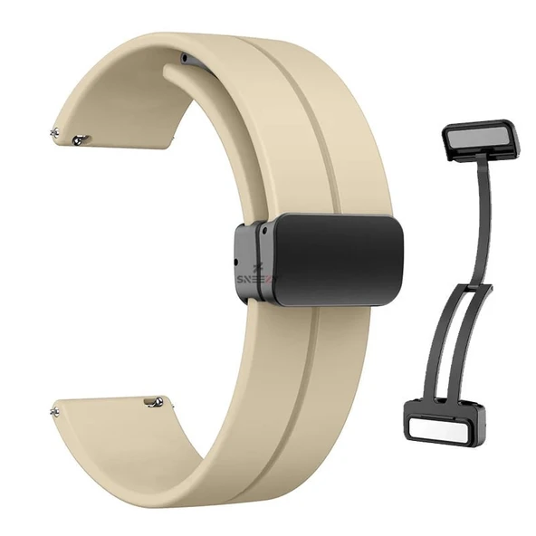 Sneezy Huawei Watch GT4 46mm İle Uyumlu 22mm Coastal Magnet Tokalı Silikon Kordon  Krem - Resim 2