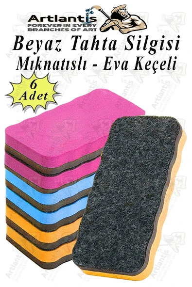 Mıknatıslı Yazı Tahta Silgisi Eva 6 Adet Beyaz Yazı Tahtası Silgisi Manyetik Kaliteli Keçe Uçlu Eva Okul Sınıf Ofis Kuru