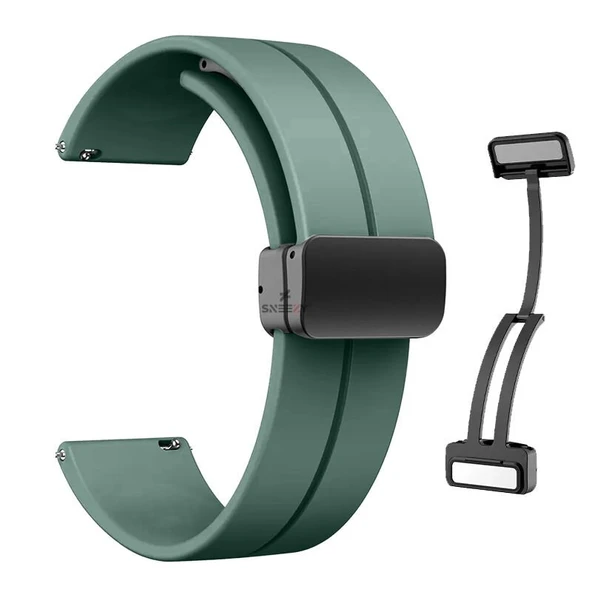 Sneezy Huawei Watch GT4 46mm İle Uyumlu 22mm Coastal Magnet Tokalı Silikon Kordon  Haki - 2