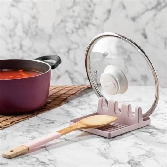 BUFFER® Tencere Kapak Tutuculu Kaşıklıklı Tencere Kapak Standı Pratik Kaşık Kepçe Altlık Düzenleyici - Resim 3