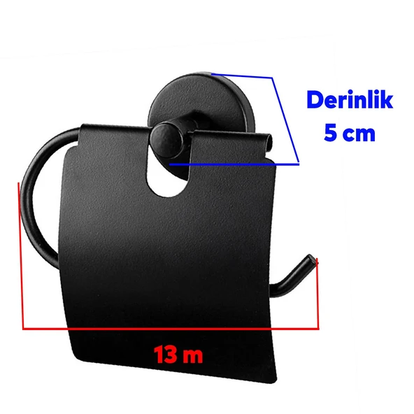 Kapaklı Metal WC Kağıtlık Duvar Tipi Paslanmaz Tuvalet Kağıt Aparatı Dayanıklı Banyo Aksesuarı Siyah - Resim 3